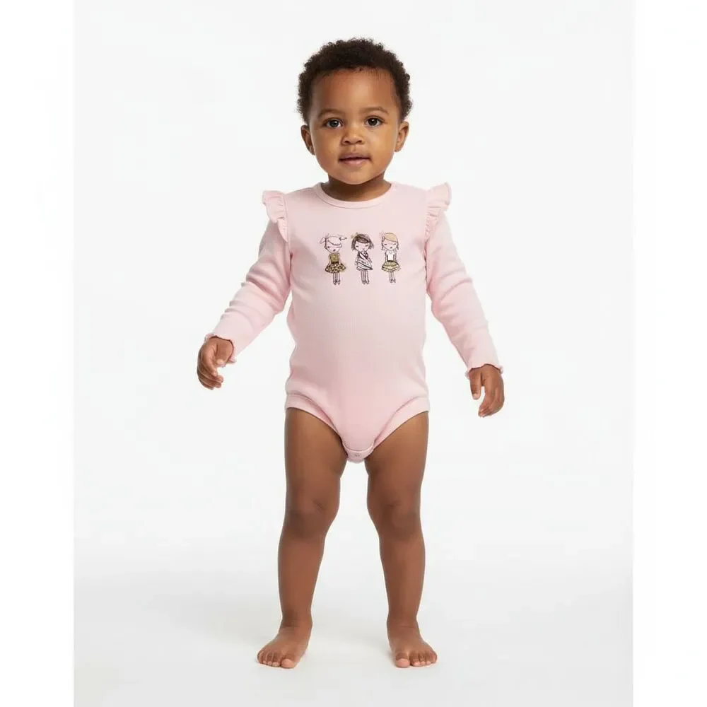 Gap Pink One Piece Girls 3-6 Months Ruffle Long Sleeve Glitter Winter